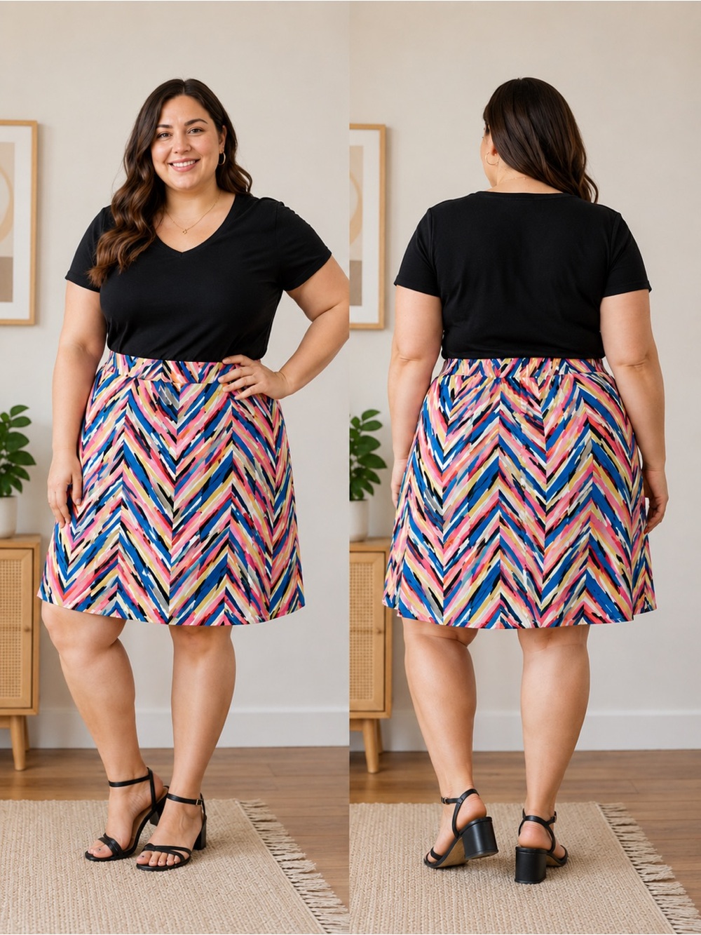 LuLaRoe Madison Skirt 2XL Multicolor Chevron A-Line Stretch